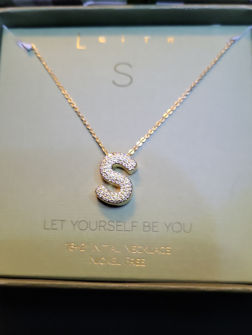 Leith Gold Pave Crystal 'S' Letter Necklace